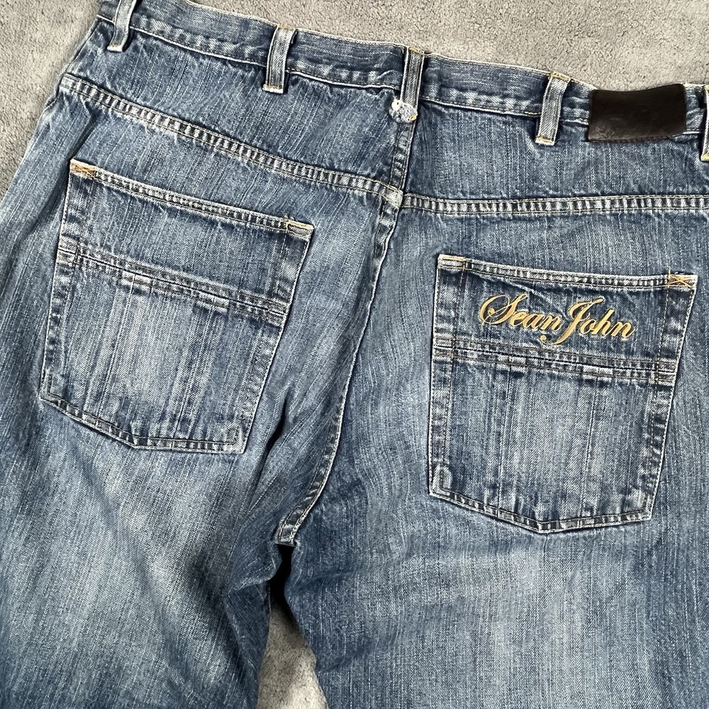 Sean John Embroidered Wide Leg Jean Men Relaxed Streetwear Baggy Denim 38X33 Y2K